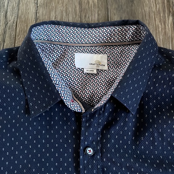 CRAFT +FLOW Mens Navy Print Dress Shirt - Picture 2 of 12